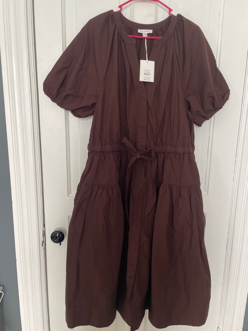 NWT Free Assembly brown dress gathered at waist puffy sleeves size xl (16-18)